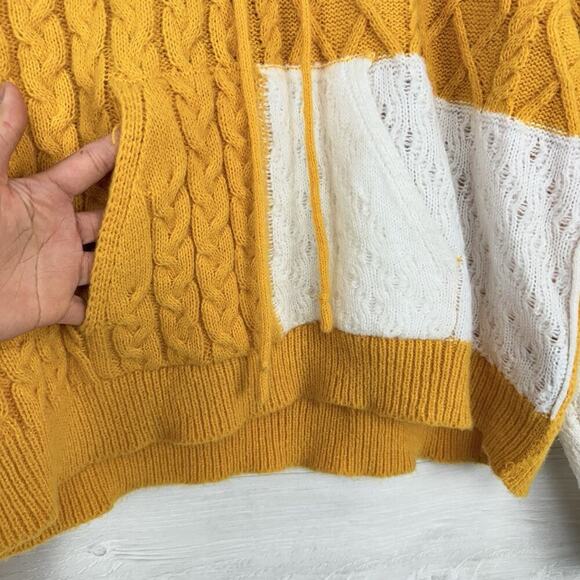POL Chunky Cable Knit Colorblock Sweater Women S Hooded Yellow White Spring Twee - Picture 5 of 13